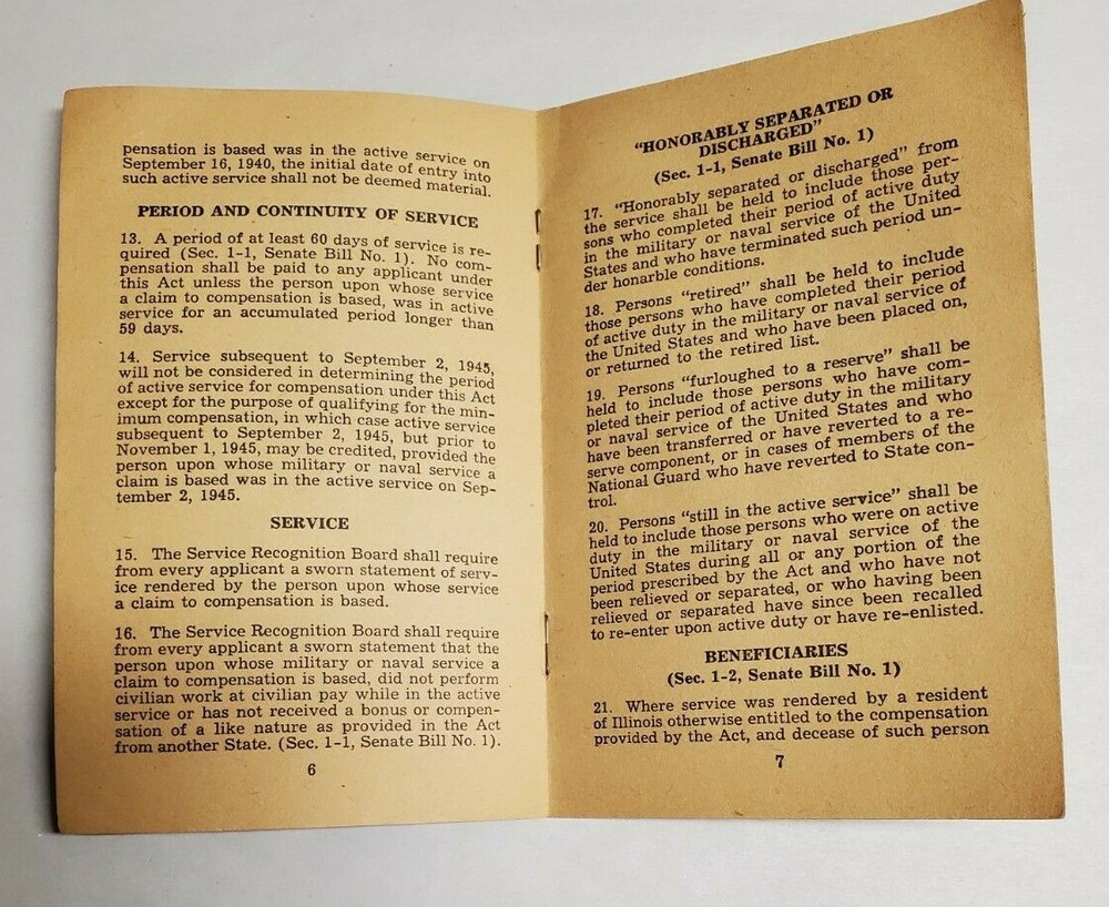 World War II Bonus Rules for Payment Pamphlet-Springfield IL