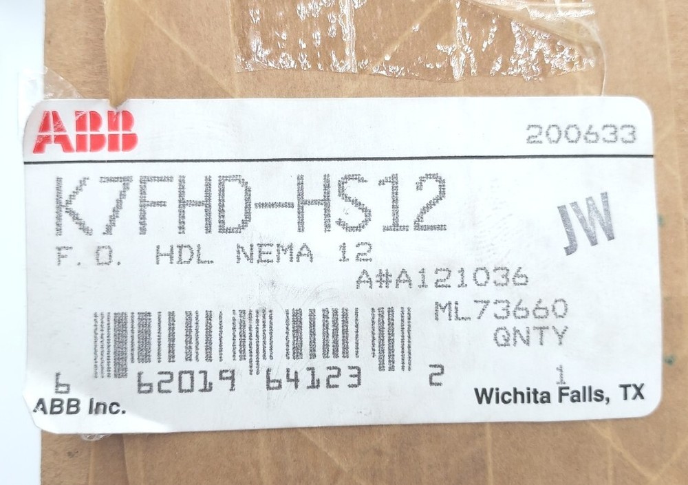 *New* ABB K7FHD-HS12 Disconnect Handle Kit, Electrical Enclosure Operator Switch