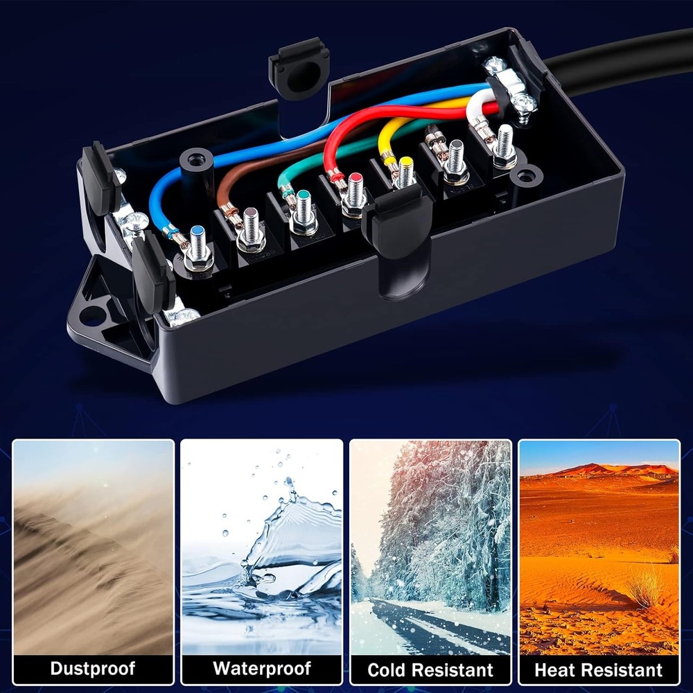 8FT 7 Way Trailer Wiring Cord with Junction Box Kit
