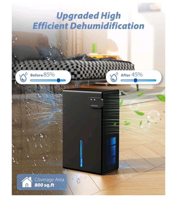 CT2 Black Compact Lightweight Sleep Mode 2.8L Dehumidifier