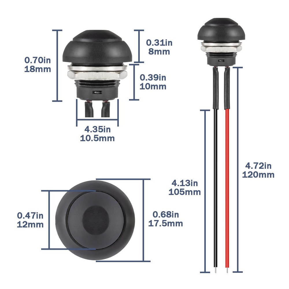 VEXUNGA 12MM Momentary Push Button Switch ON Off Round Mini Waterproof Push...