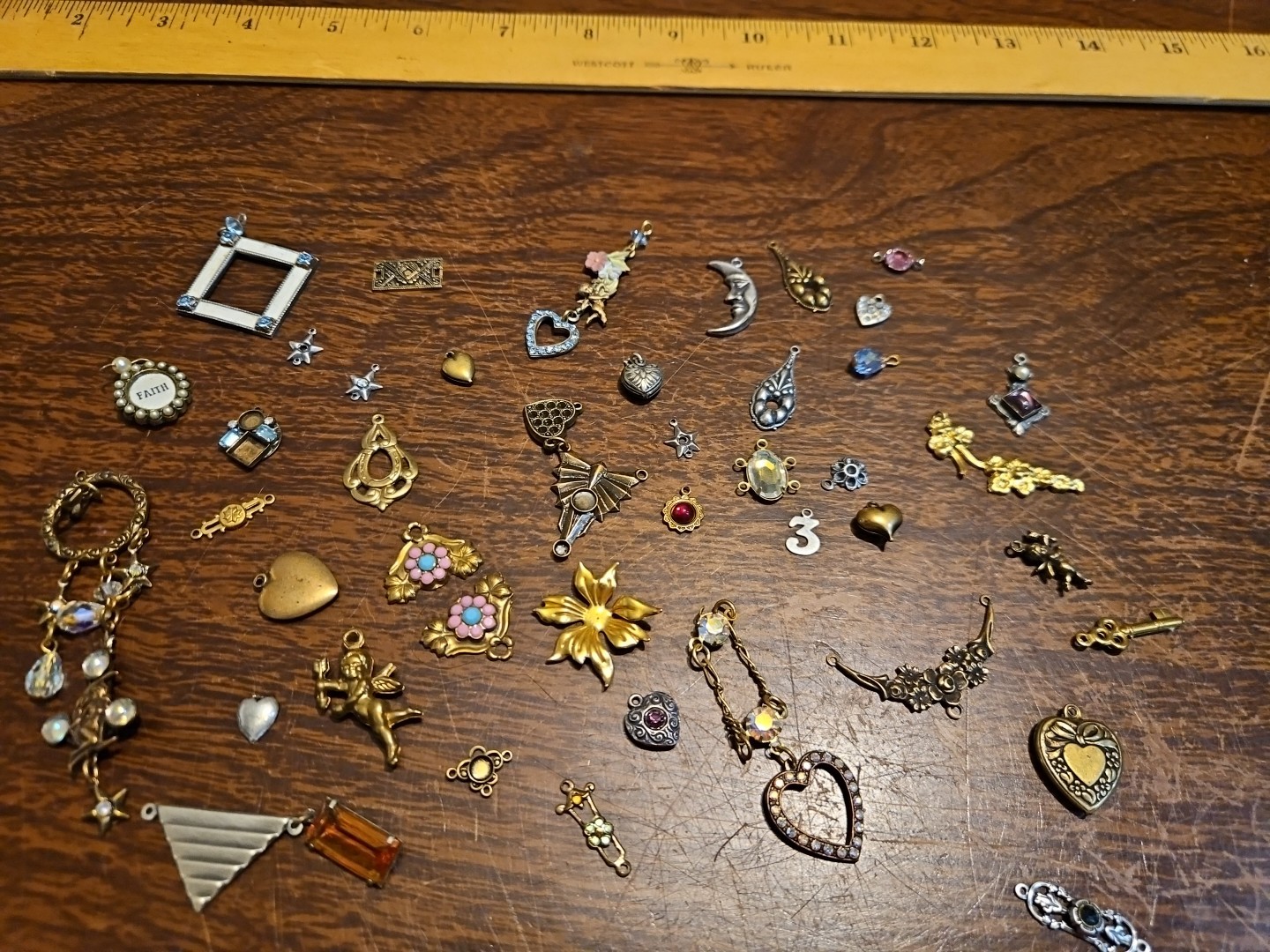 Lot Of 50 Mixed Parts Pcs France Vintage 60s Brass Stampings Findings Jewelry 13