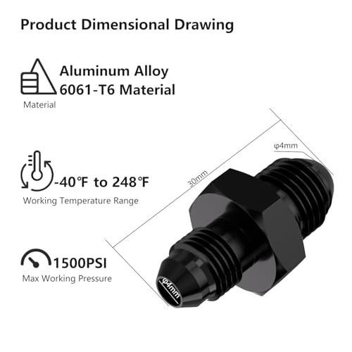 4AN External Thread to 3AN Flared Coupler Union Fitting, Aluminum AN4-AN3