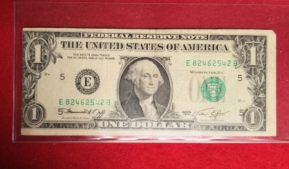 1974 $1 Dollar ERROR Note. *Misallignment*  Circulated Condition ~ERROR~