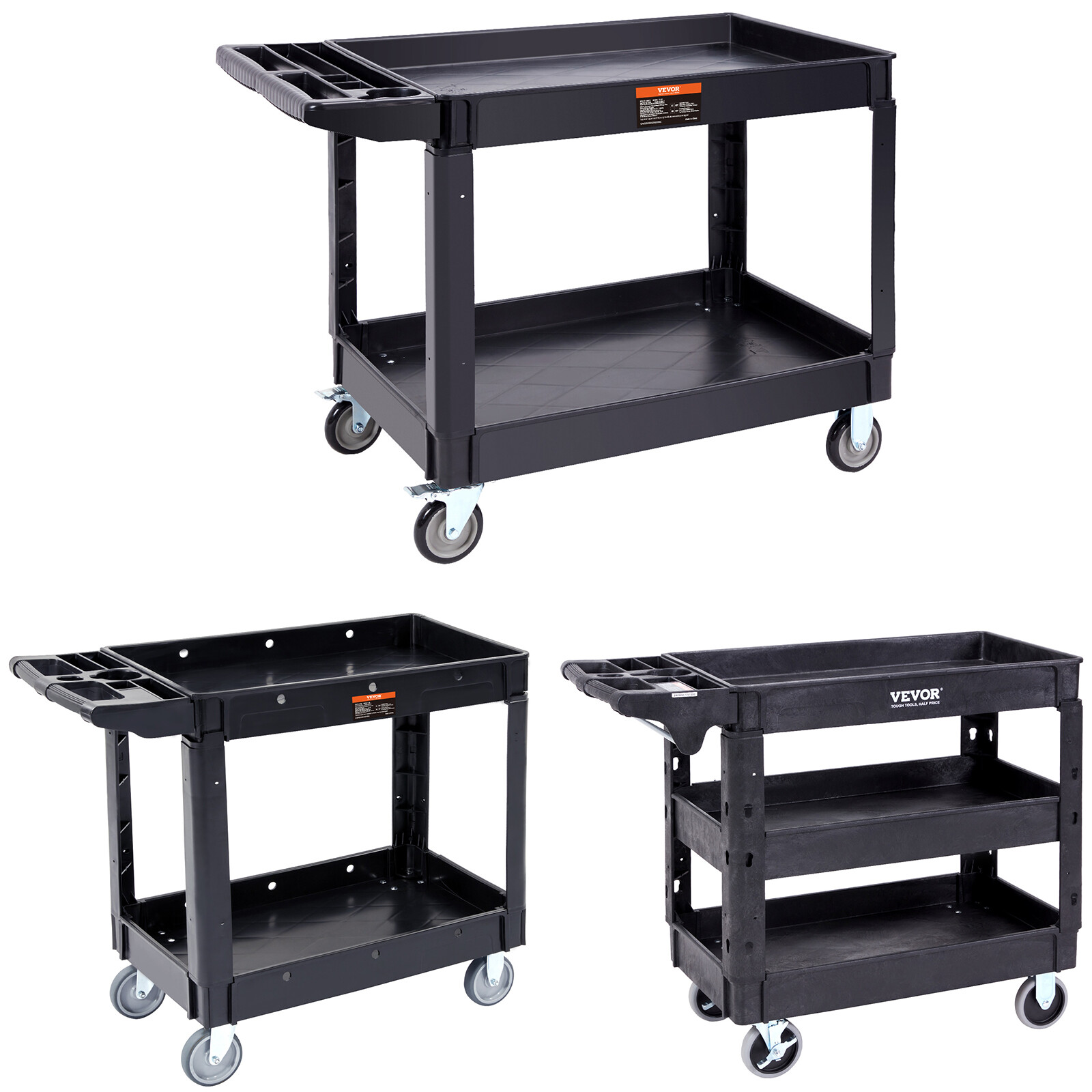 VEVOR Utility Service Cart Rolling Cart 2/3 Shelf 550LBS with 360° Swivel Wheels