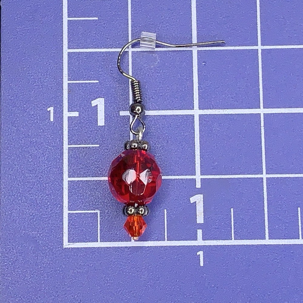 Handmade Red Silver Beaded Dangle Earrings Boho Goth Hook Style Back Bohemian