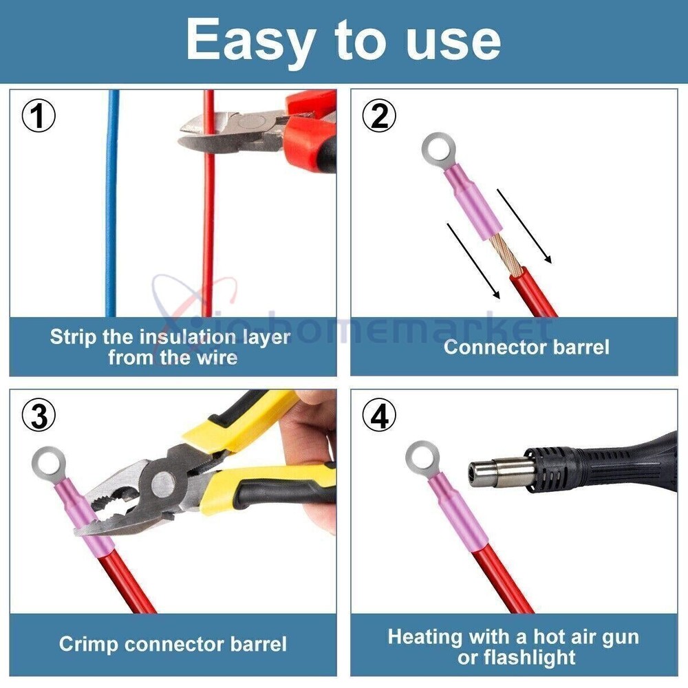 250PC Heat Shrink Wire Connectors Electrical Ring Fork Spade Crimp Terminals Kit