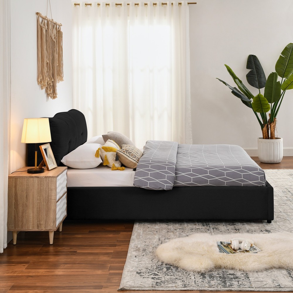 Queen Size Storage Upholstered Hydraulic Platform Bed with Integrated Headboard
