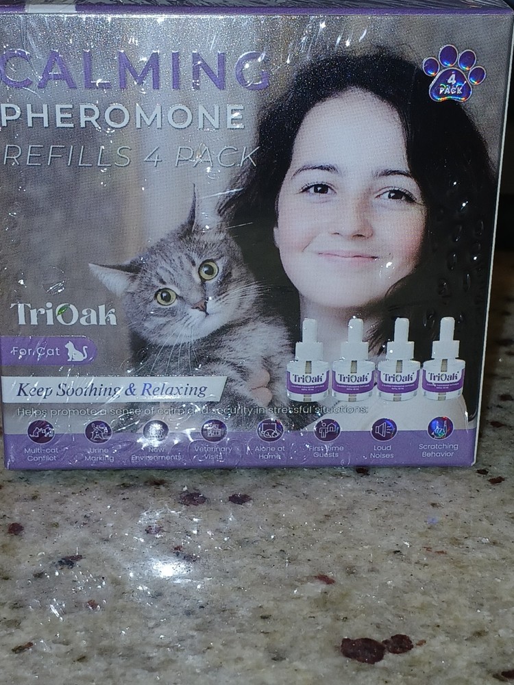 TriOak Cat Calming Diffuser 2 in 1 Anxiety Relief Pheromone Refills 4 Pack NEW