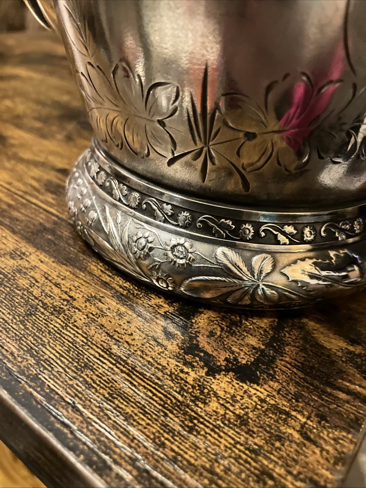 New York Silver Plated Vintage 8” Tall Coffee/Tea Pot, Reposse’, Triple Plate