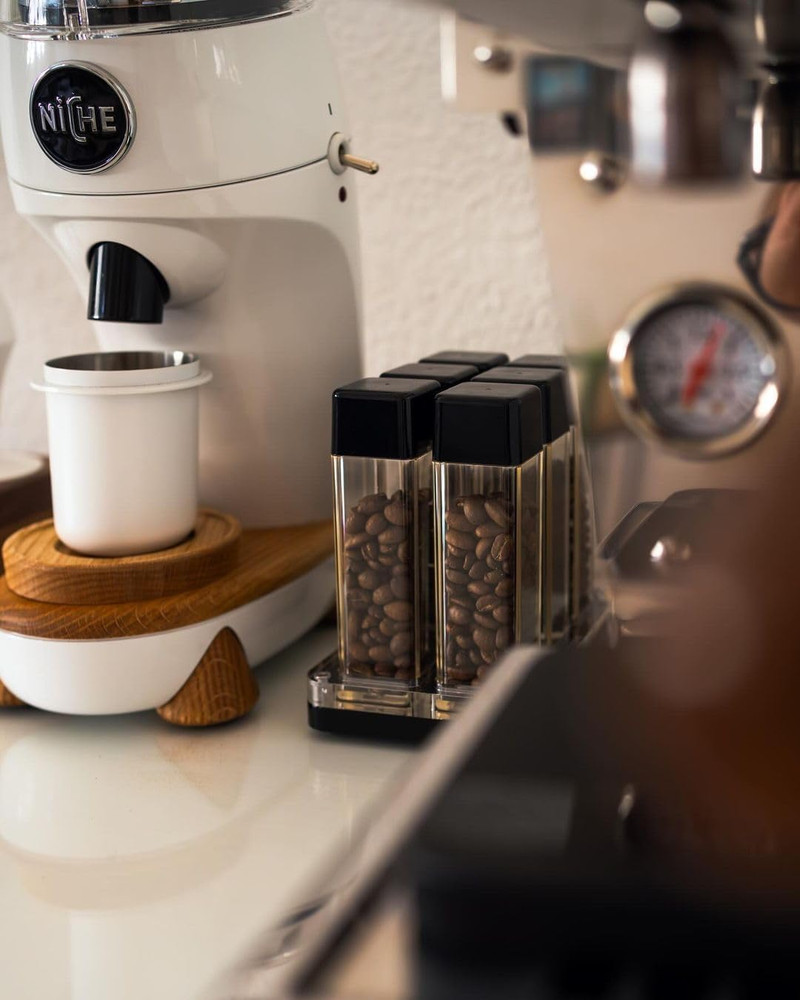 6 Tubes Coffee Bean Cellars with Stand & Hopper - Single Dose Coffee Bean Vaults