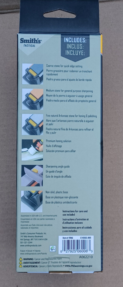 Smith's TRI6 6" Tri-Hone Sharpening System Knife Tool Sharpener 3 Stone Arkansas