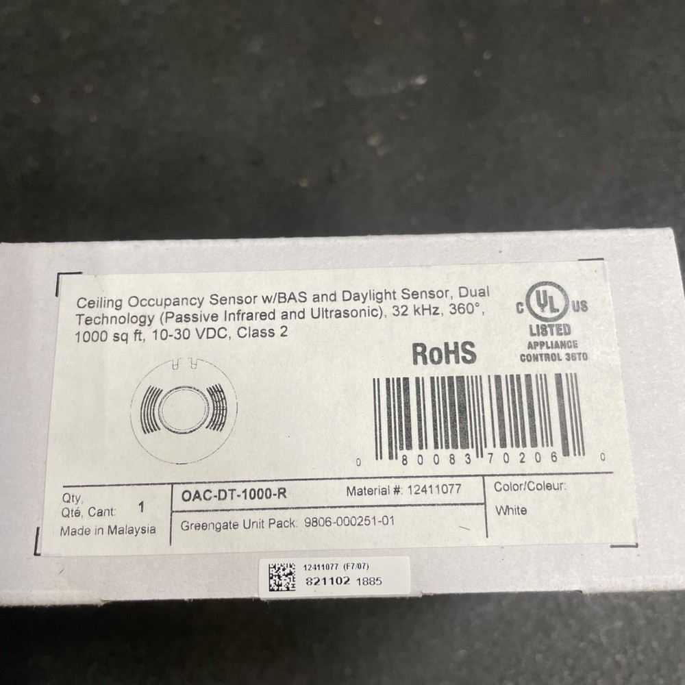 COOPER GREENGATE OAC-DT-1000-R MICROSET DUAL TECHNOLOGY CEILING OCCUPANCY SENSOR