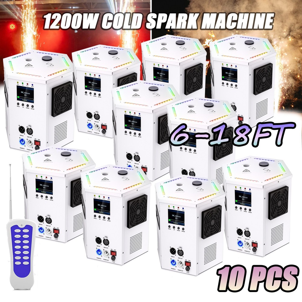 1200W Cold Spark Firework Machine 6-18ft Adjustable for Wedding Party DMX Remote