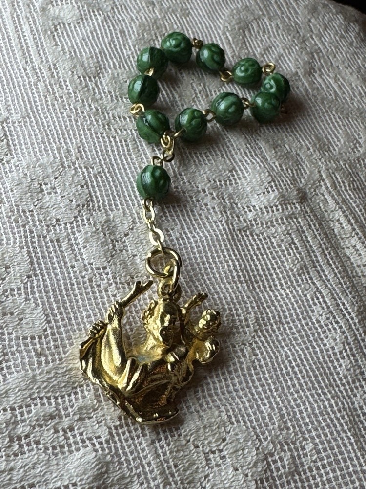Vintage Green St Christopher Catholic Devotional Chaplet Rosary