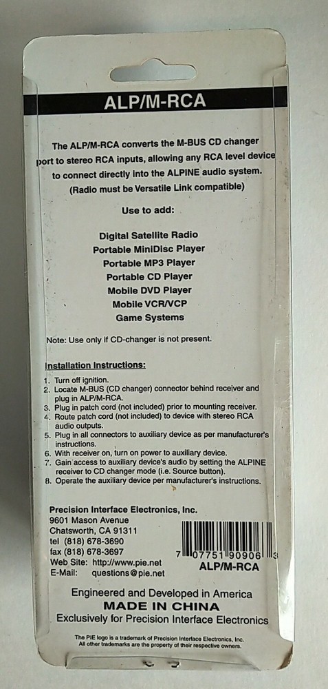 PIE Alpine M-Bus Adapter ALP/M-RCA