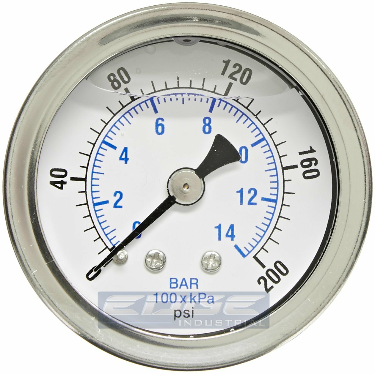 LIQUID FILLED PRESSURE GAUGE 0-200 PSI, 1.5" FACE, 1/8" NPT BACK MOUNT