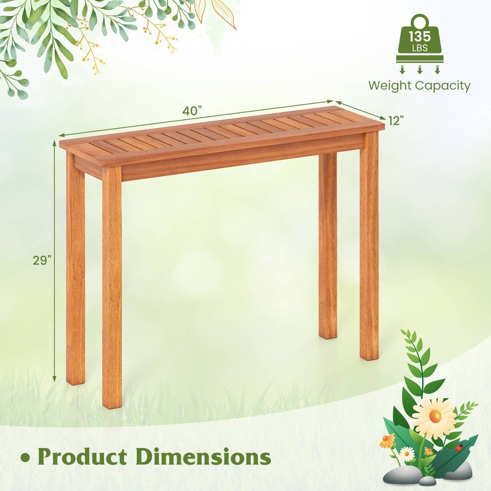 2PCS Outdoor Dining Table w/ Slatted Tabletop Buffet Bar Storage Organizer