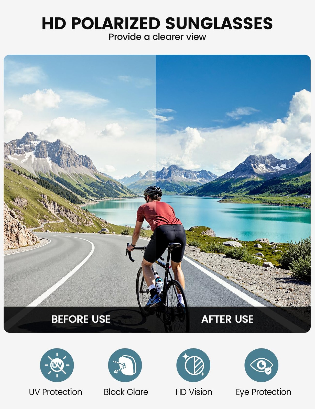 Lamicall Polarized Sports Sunglasses for Men middle, Black Frame-gray Lens