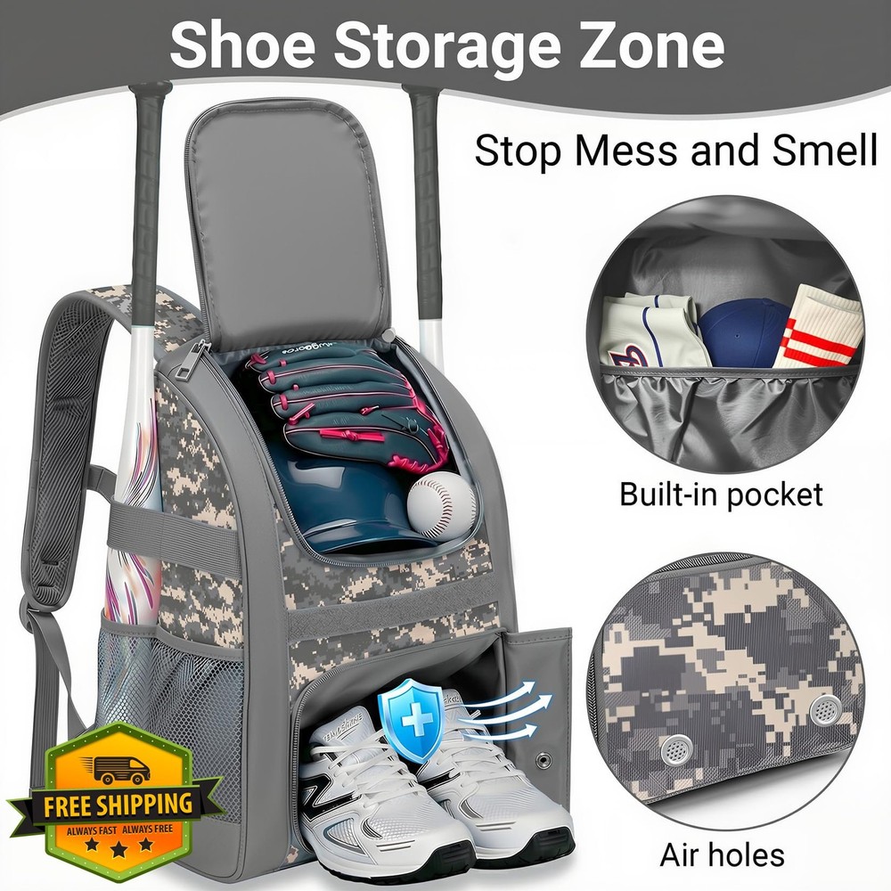 FABUVIEW Youth Baseball Bag Softball Bat Backpack