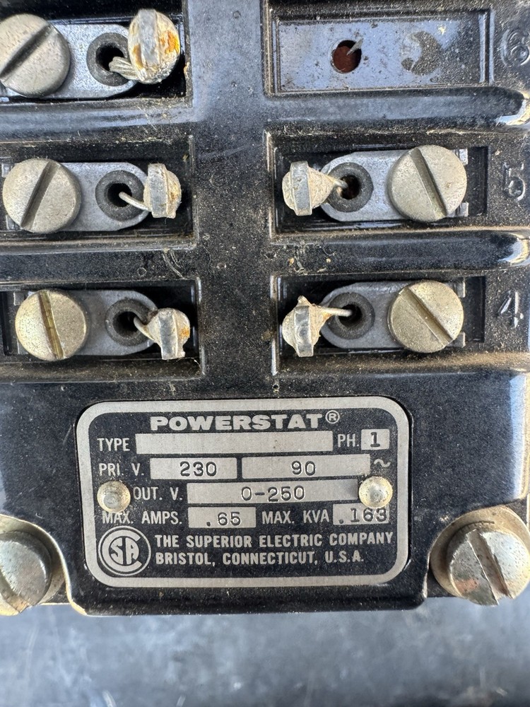 Superior Electric Powerstat Variable Transformer 0-250V Untested