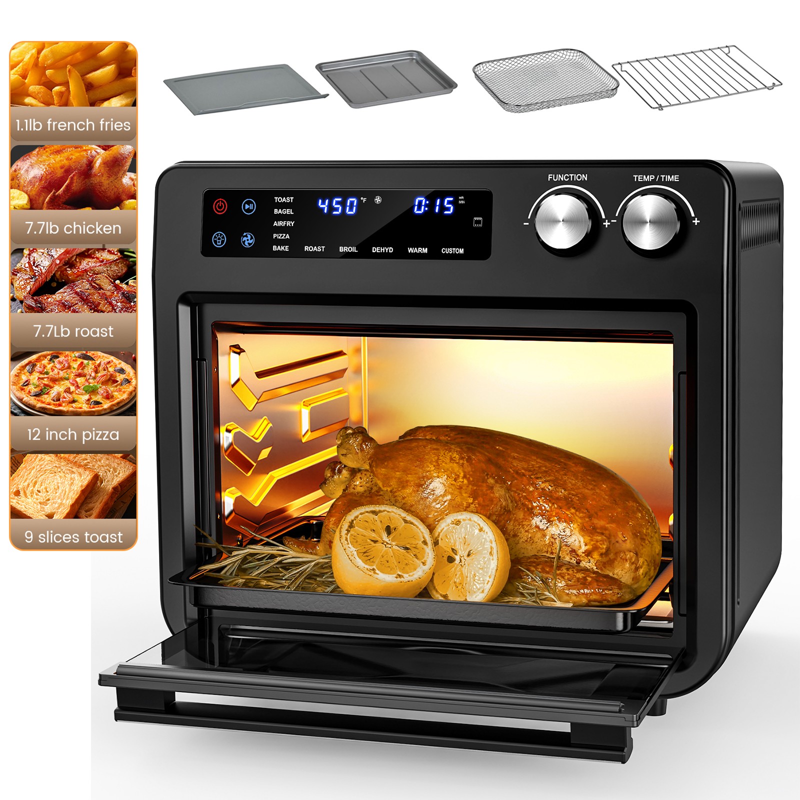 Air Fryer Toaster Oven 26Qt 10 in 1 Convection Oven Dehydrator 1800W Extra Large