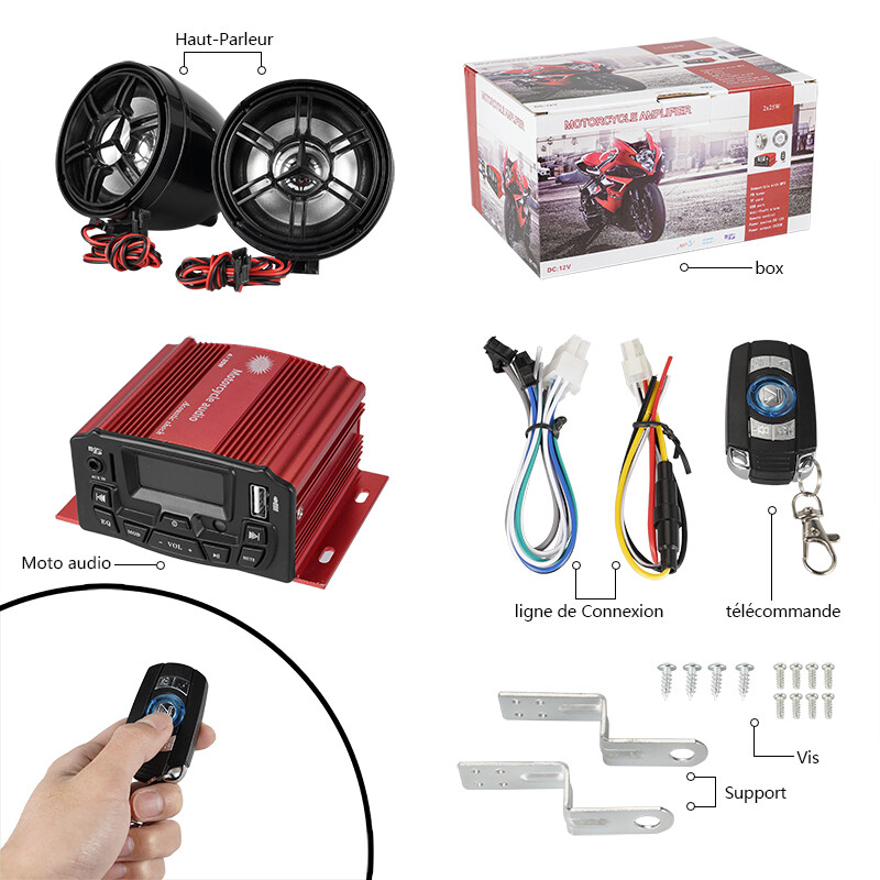 Motorcycle Audio Speaker Kits Bluetooth 4 Wheeler Stereo ATV AUX System FM Radio