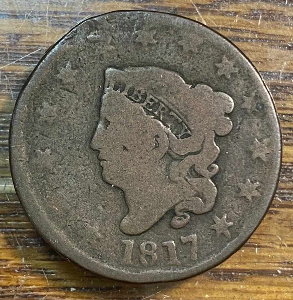 1817 13 Stars Large Cent Nice Original Brown G Reverse Error CHRC