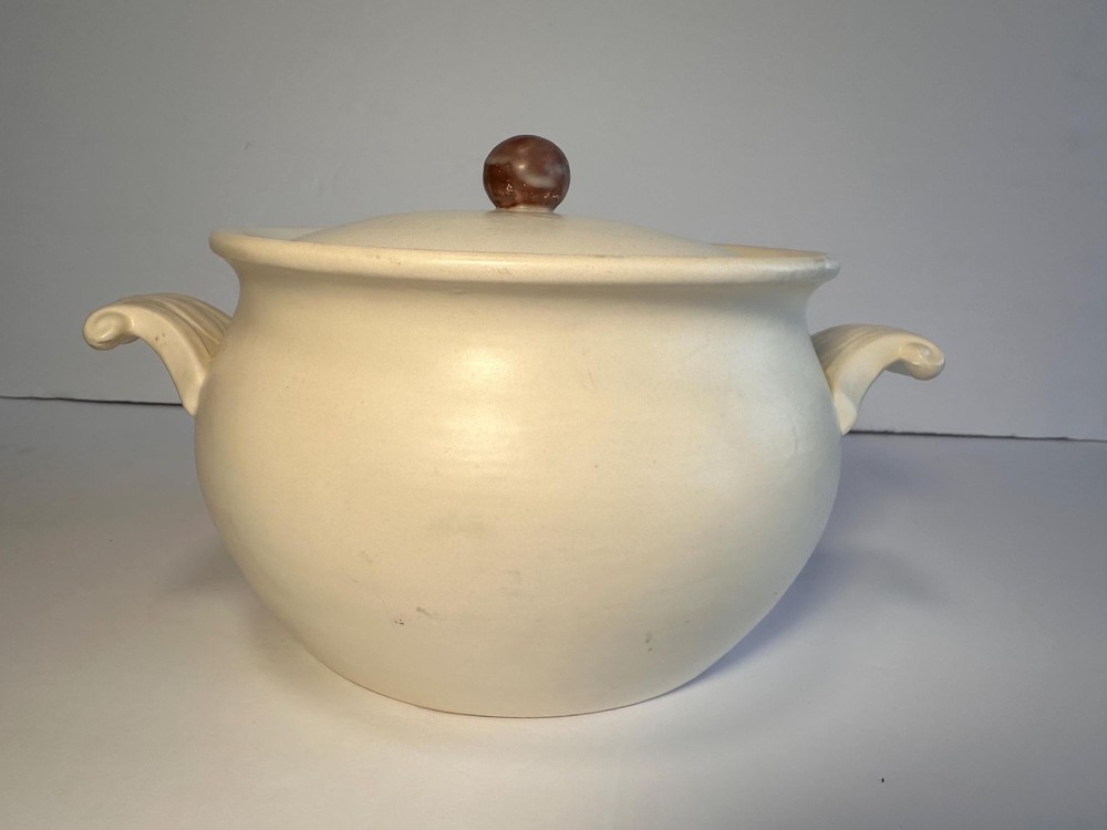 Ceramic Bean Pot Casserole with Dandelion Design - Studio Hand Painted & Signed