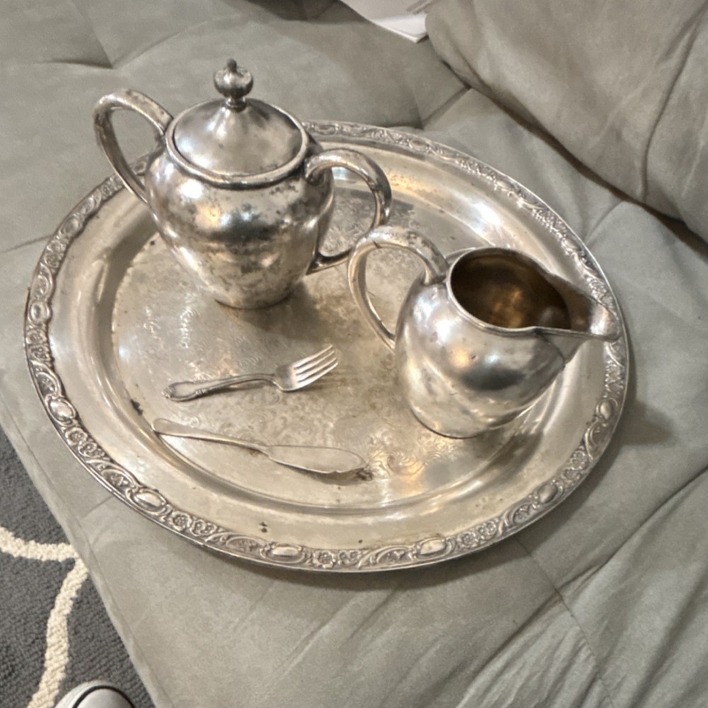 Jas. W. Tufts Silverplate Tea and Coffee Set Tray Creamer Sugar Flatware