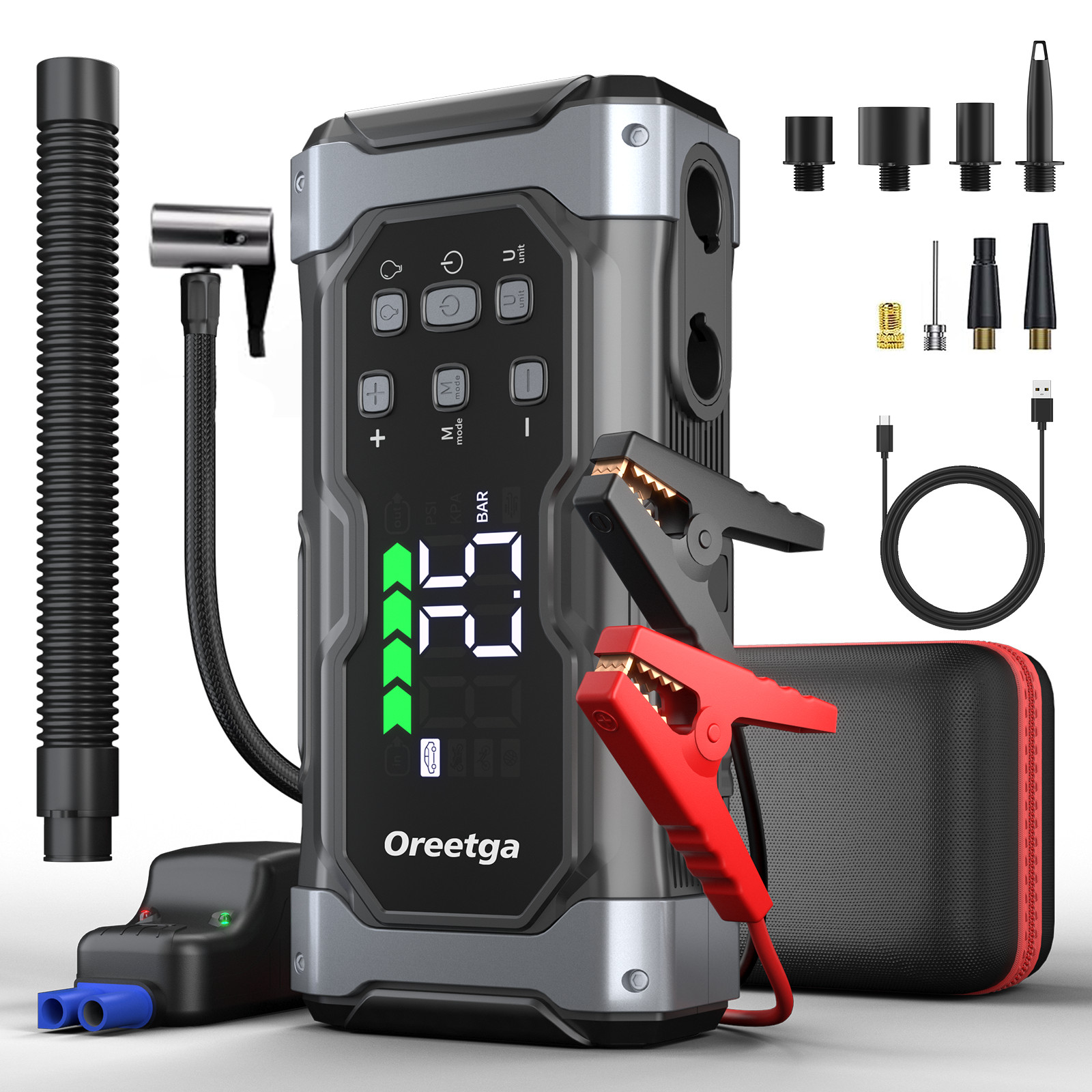 Oreetga 9000A Portable Car Jump Starter with Air Inflator/Deflator Compressor US