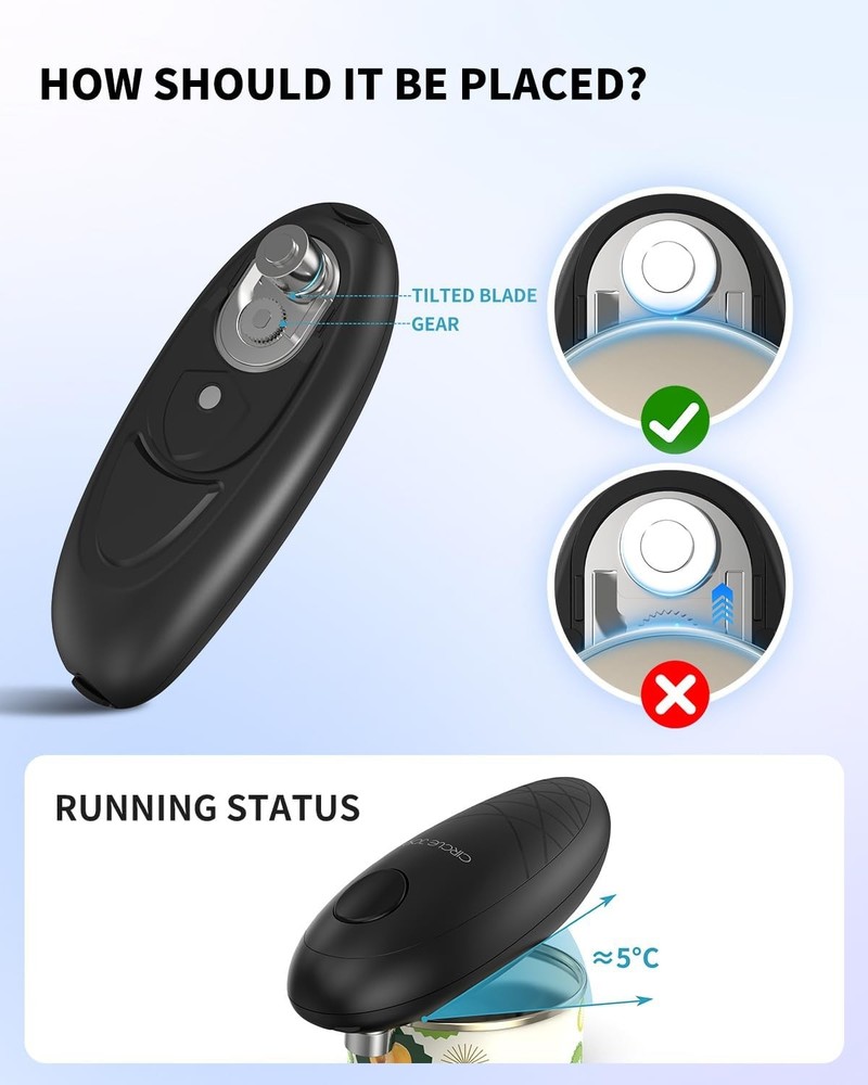 Electric Can Opener, One-Touch Automatic Can Opening with Smooth