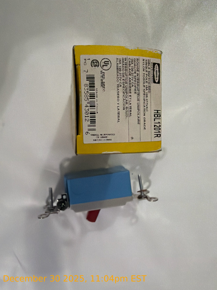 NEW Hubbell HBL1201R Switch Red Single Pole Nylon Toggle Specification Grade