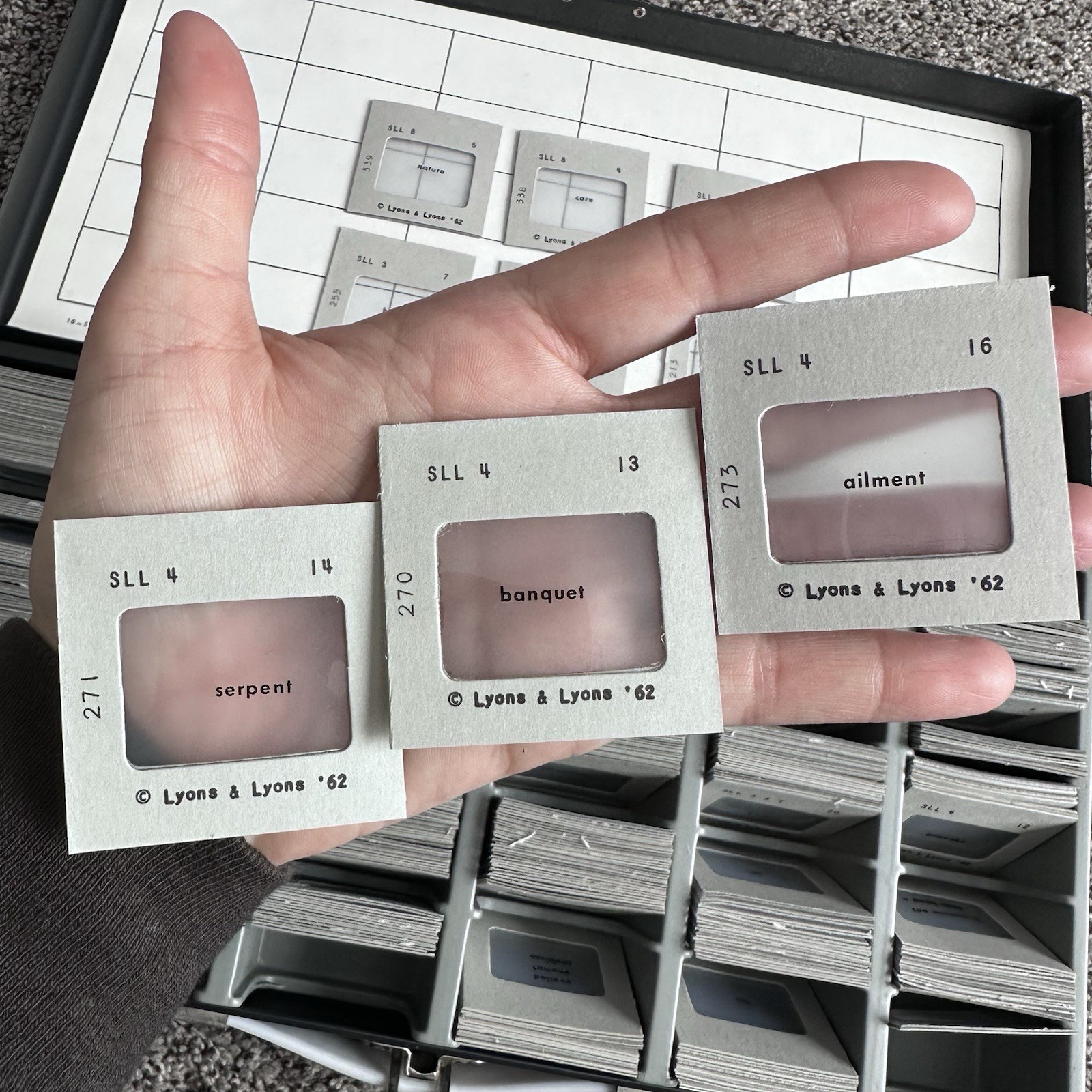 Vintage 1962 Case Of Optomology Eye Doctor Vision Word Slides EUC