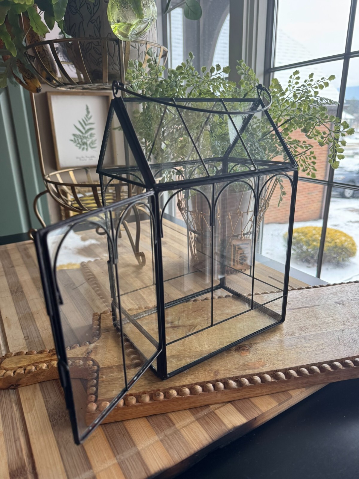 Antique Terrarium Glass w/ Metal Wardian Case Plant Container Miniature Garden