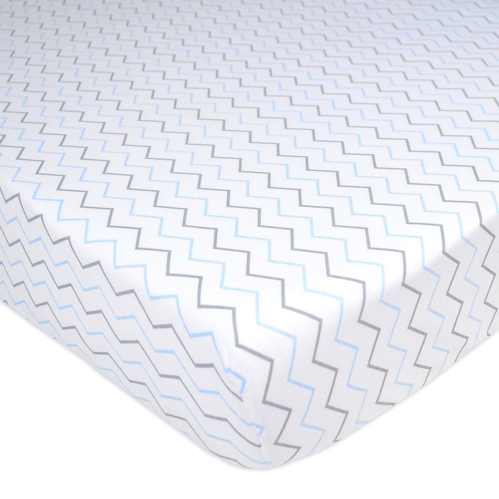 Soft Cotton Crib Sheets 3-Pack - Blue Star/Zigzag