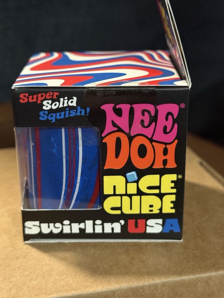 Nee Doh Nice Cube Super Solid Squish Toy Red White Blue 25190NAB