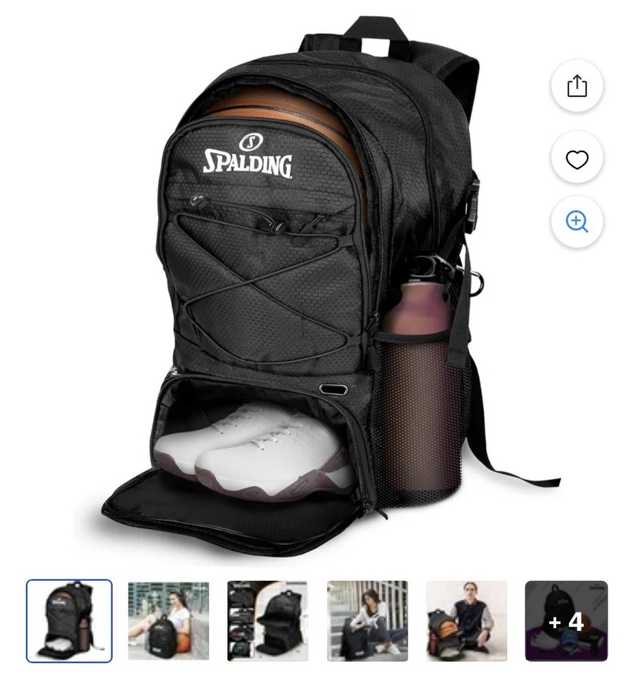 Spalding Black Baseball Softball Backpack Bat Compartment Shoe Mesh Pockets