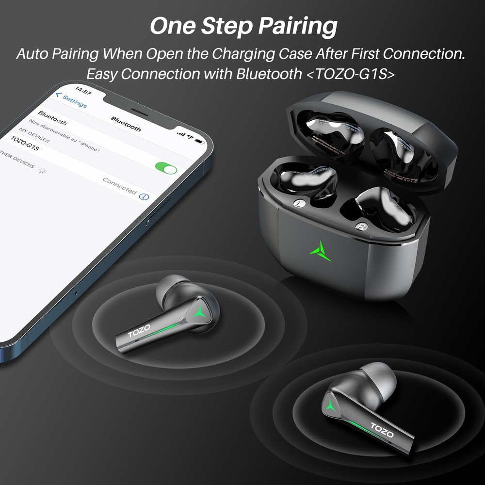 TOZO Gaming Pod Bluetooth Wireless Earbuds Earphone High Sensitivity Low Latency