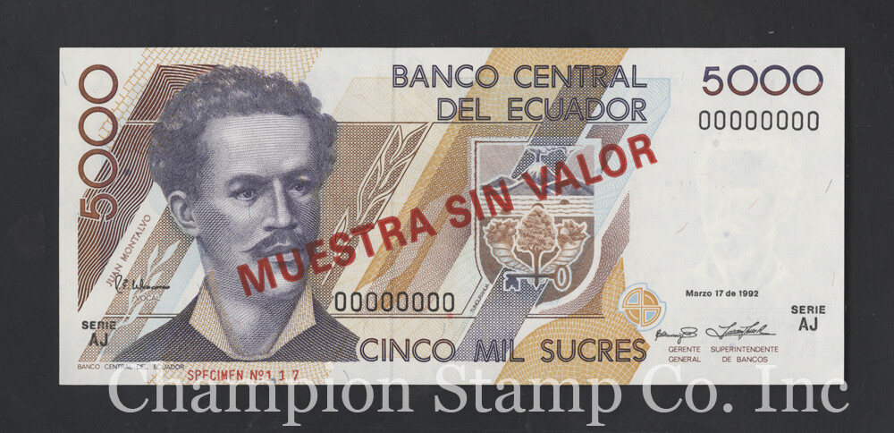 Ecuador Banknote Specimen Catalog 128s