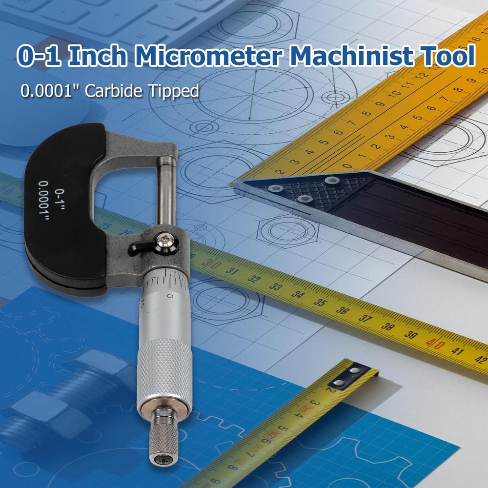 01 Inch Outside Micrometer 0.0001 Carbide Tipped Precision Work Tool
