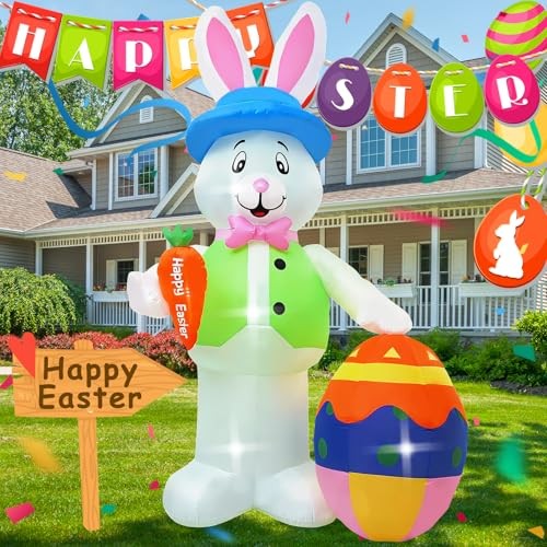 12FT Bunny Holding Egg Easter Inflatable Decoration 12FT rabbit holding eggs