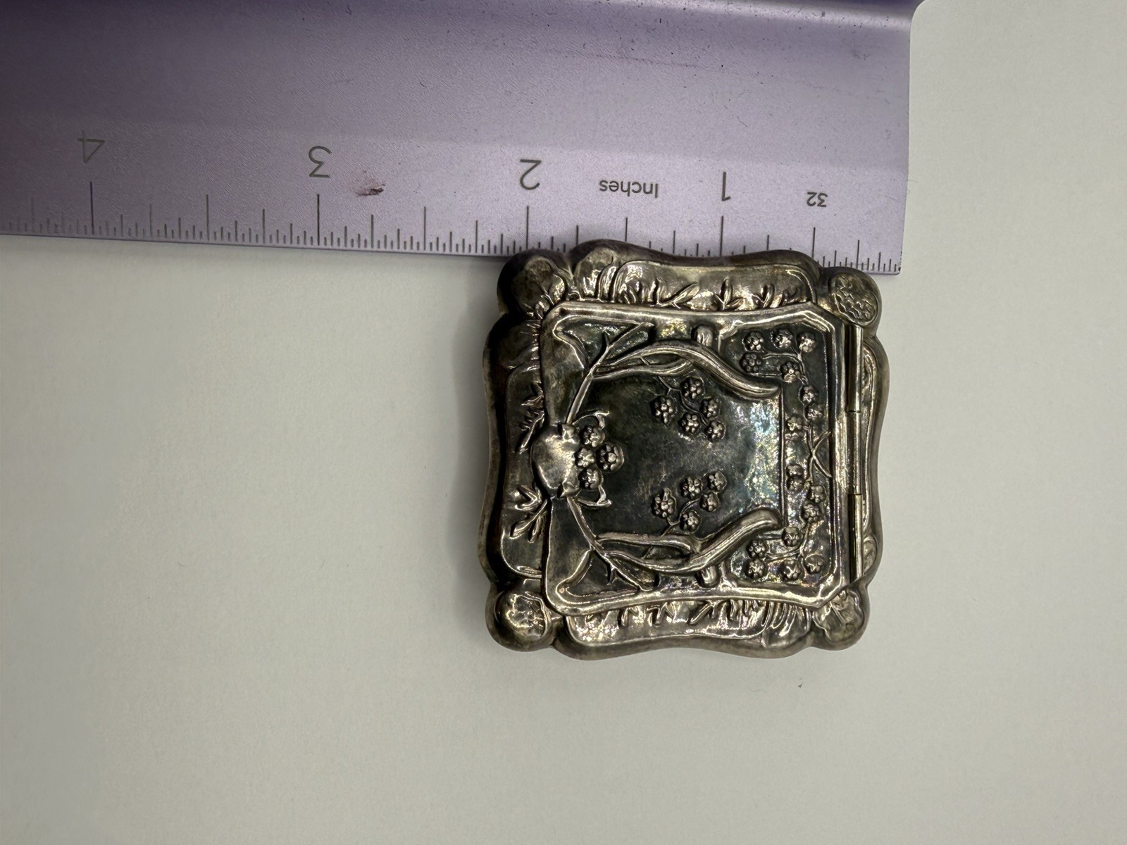 Rare Antique Sterling Silver 925 snuff compact Box Early 1900 Art Nouveau