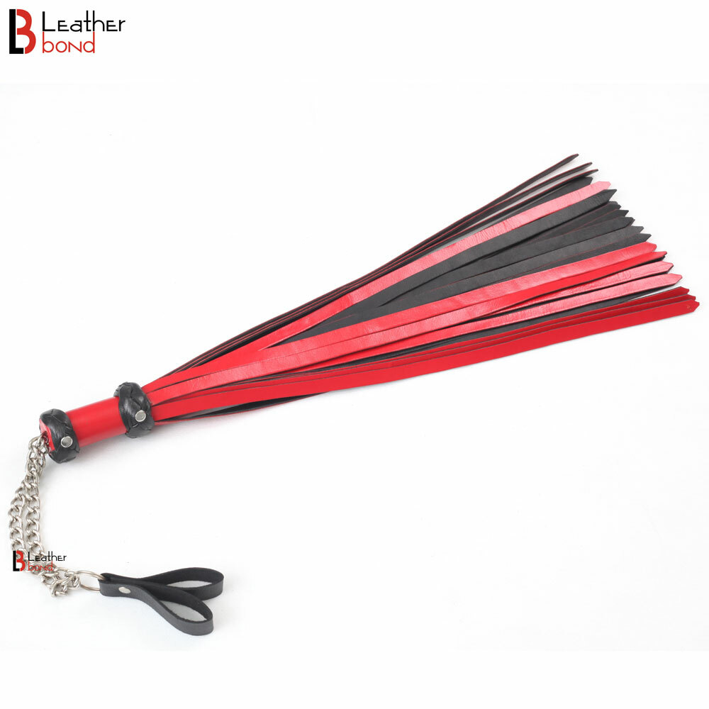 Cowhide Leather Finger Flogger 25 Falls Red Black Florentine Flog whip Pair