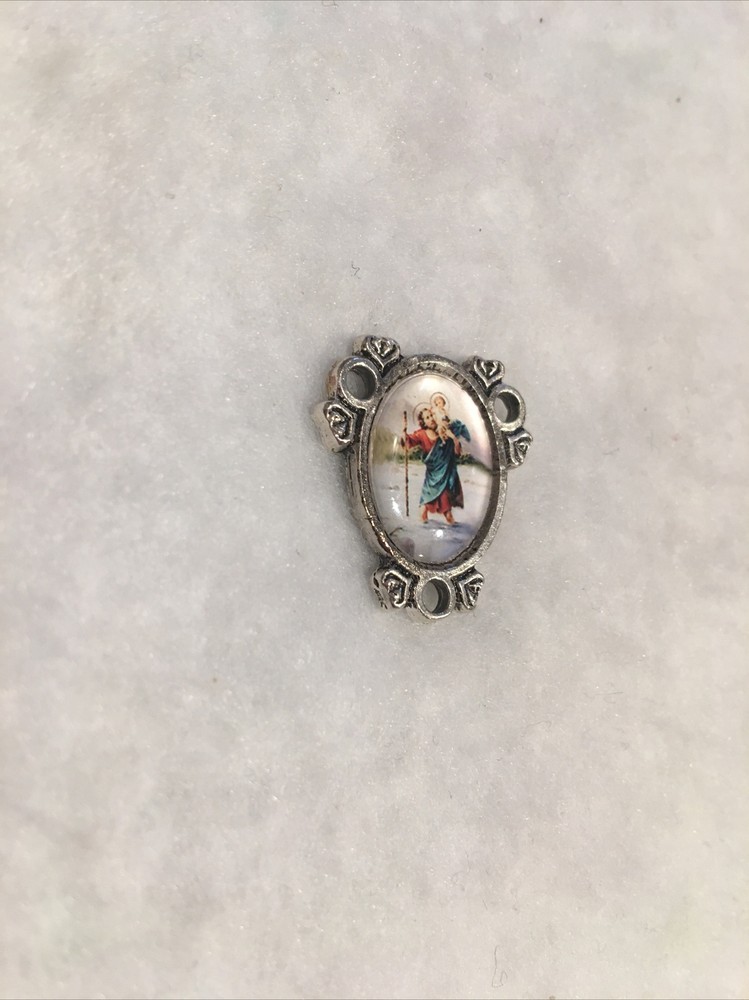 Saint Christopher Cross/Centerpiece Rosary Making Parts | Silver Tone