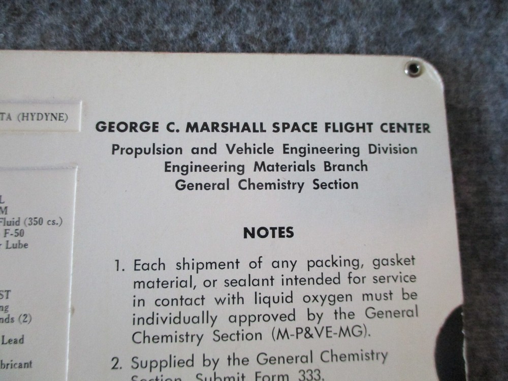 NASA MSFC ROCKET PROPELLANT SLIDE CALCULATOR+SIGNED MEMO+GLOSSARY - ASST DIR M&P