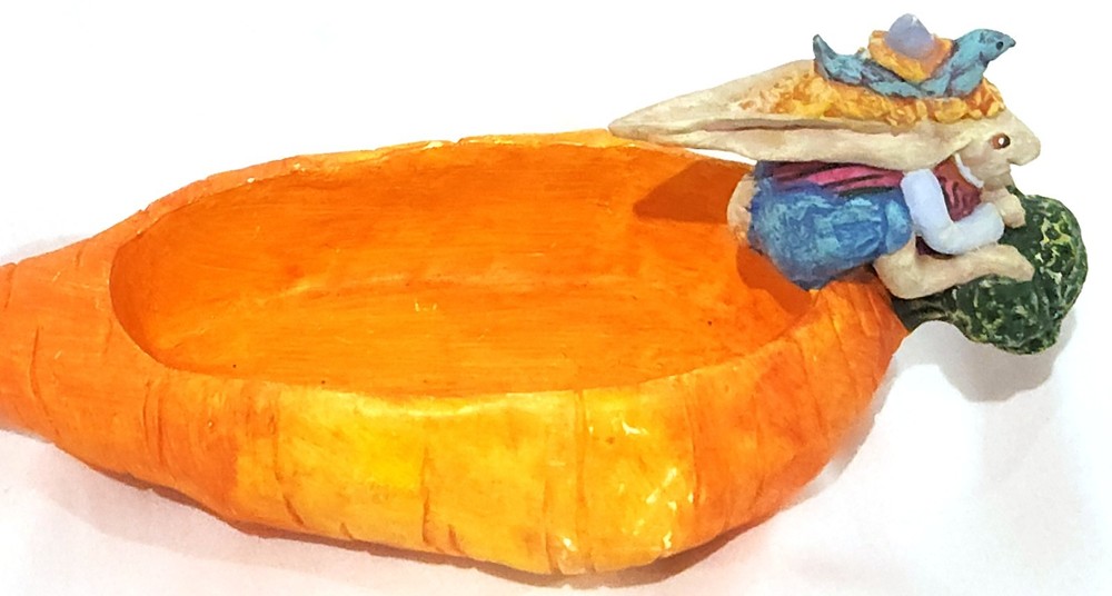 Dept 56 Easter Bunny CARROT CANDY TRINKET DISH racing rabbit March Hare spring