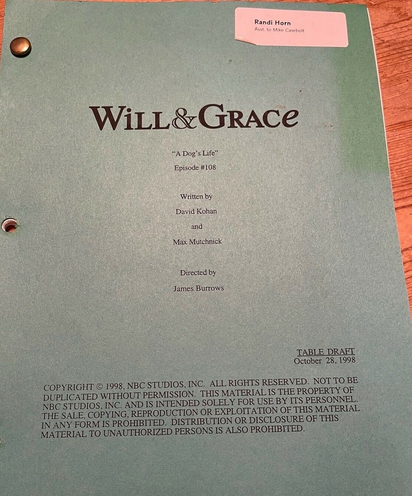 WILL & GRACE  TV SERIES SHOW SCRIPT A DOGS LIFE TABLE DRAFT