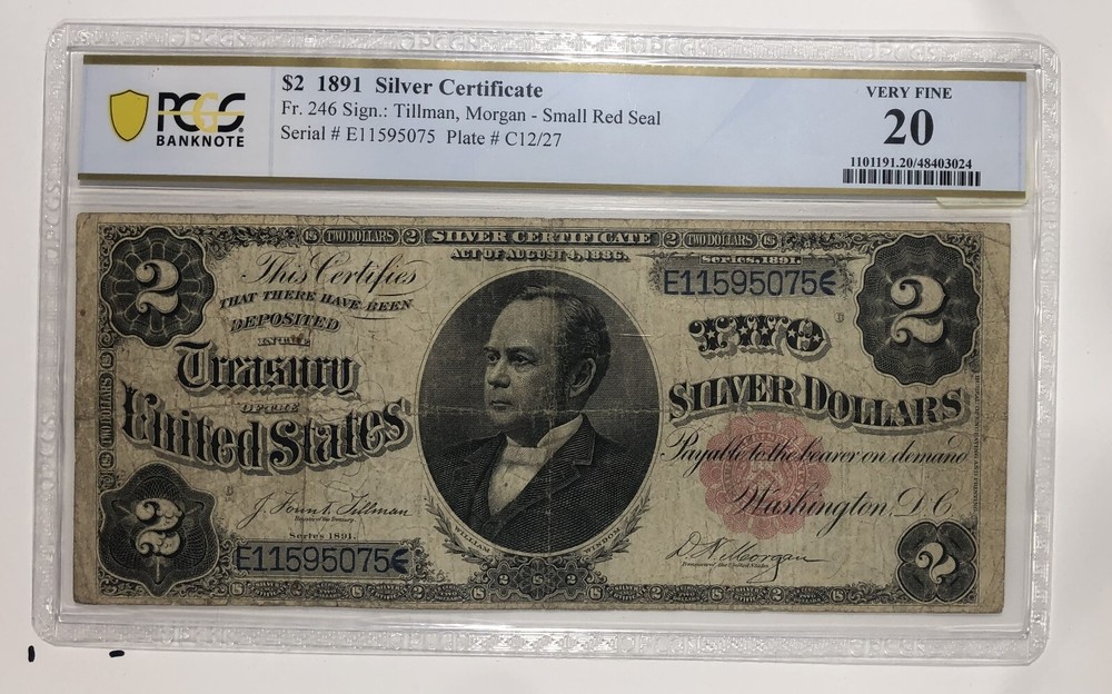 1891 $2 Silver Cert. PCGS VF20.
