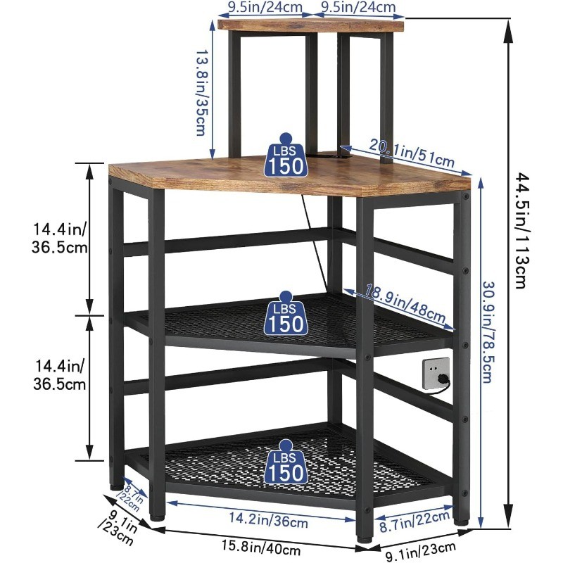Corner Printer Stand Table, with Power Outlet and USB Charging & LED Lights